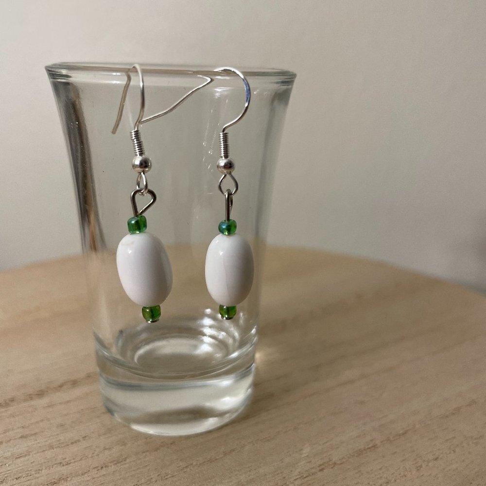 Bright Green Oblong Beaded Earrings